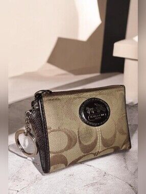 COACH Signature Canvas Mini Skinny ID Case Wallet Keychain